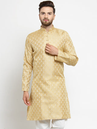 Men Golden Self Design Kurta Only