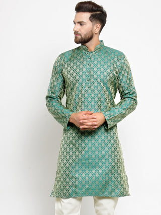 Men Green & Beige Self Design Kurta Only