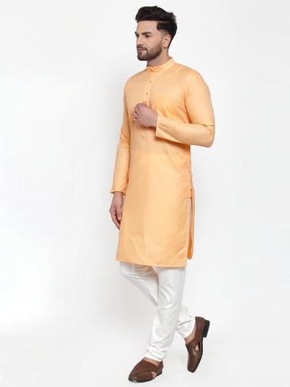 Jompers Men's Orange Cotton Solid Kurta Payjama Sets