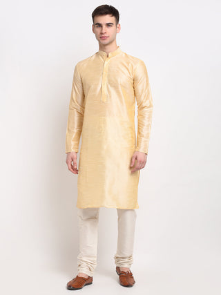 Jompers Men's Golden Solid Dupion Silk Kurta Payjama Set