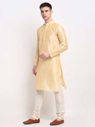 Jompers Men's Golden Solid Dupion Silk Kurta Payjama Set