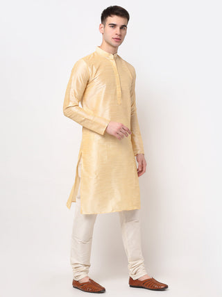 Jompers Men's Golden Solid Dupion Silk Kurta Payjama Set