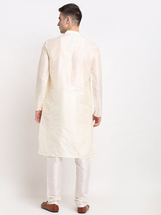 Jompers Men's White Solid Dupion Silk Kurta Payjama Set