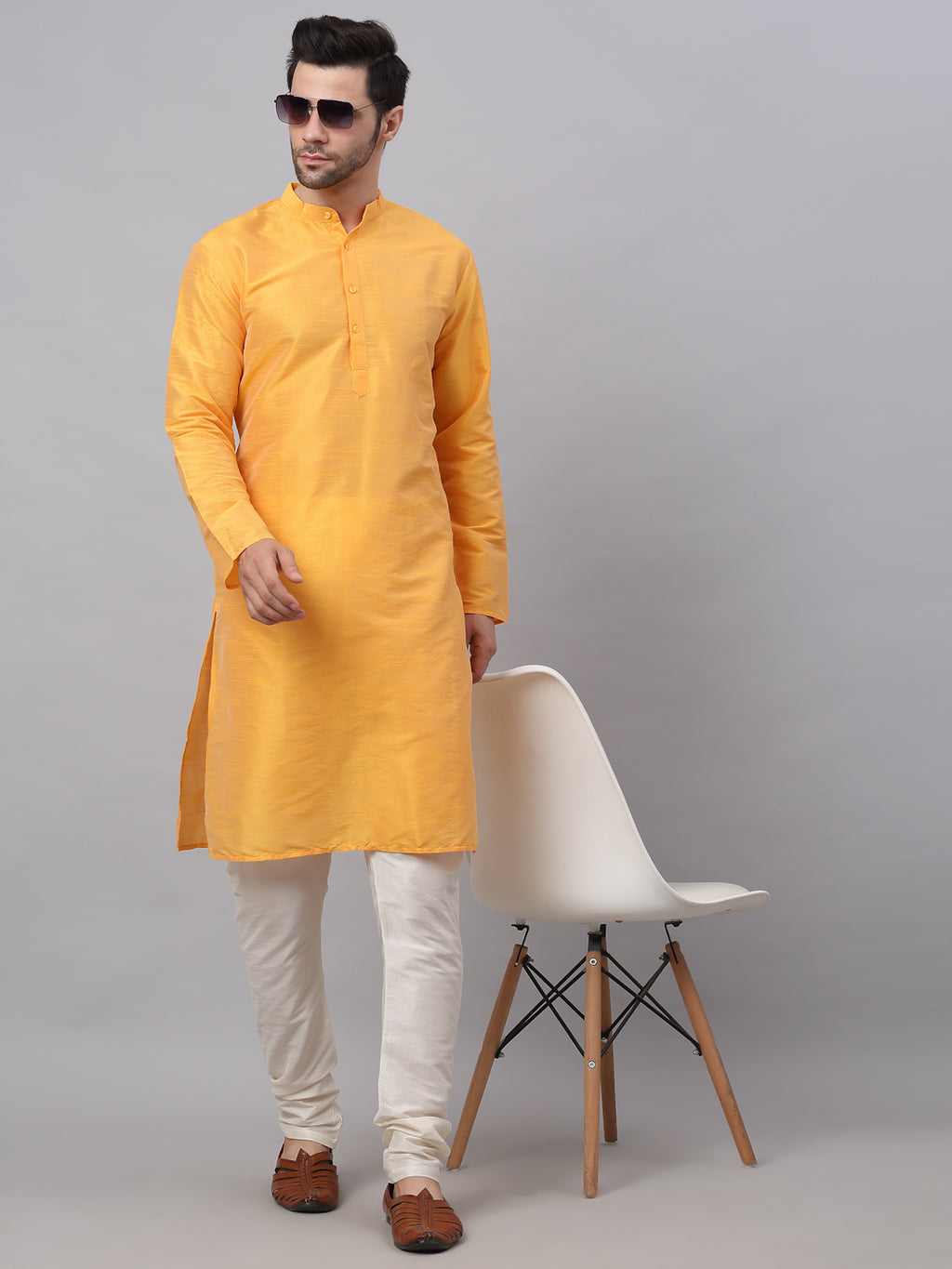 Mustard Kurta Payjama Dhupion Silk main image 1