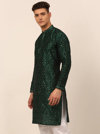 Men's Silk Blend Collar Embroidered Kurta Only