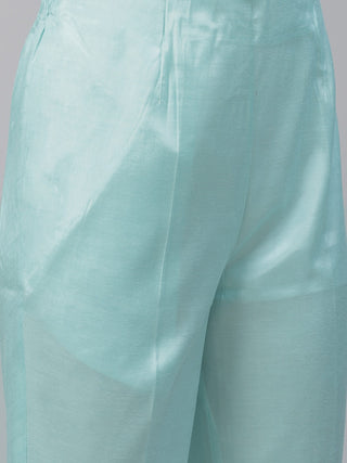 Women Turquoise Blue Embroidered Regular Sequinned Kurta with Trousers & Dupatta
