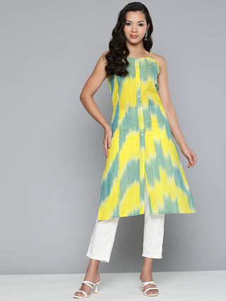 Jompers Pure Cotton Yellow Ikkat Kurta