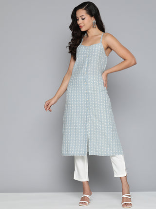 Jompers Floral Printed Blue Kurta