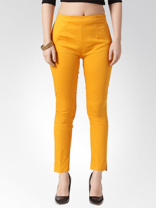 Jompers Women Mustard Smart Slim Fit Solid Regular Trousers