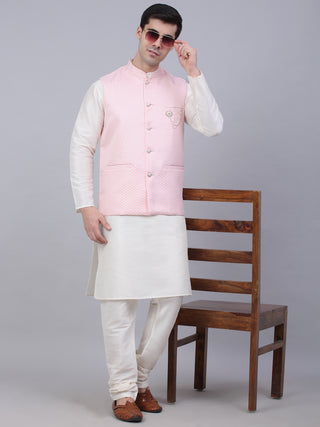 Men's Pink Woven Design Waistcoats