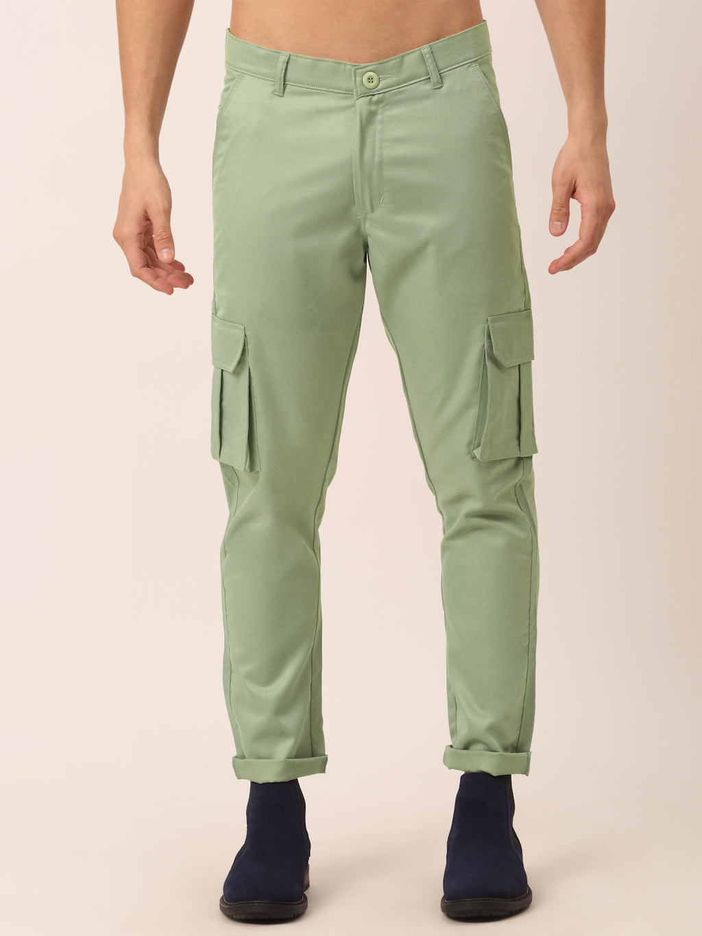 Buy Mehndi Green Side Pocket Straight Cargo Pants Cotton for Best
