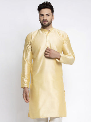 Jompers Men's Golden Solid Dupion Silk Kurta Only