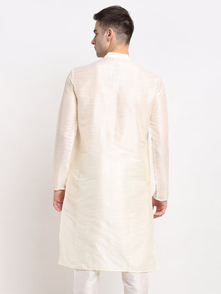 Jompers Men's White Solid Dupion Silk Kurta Only