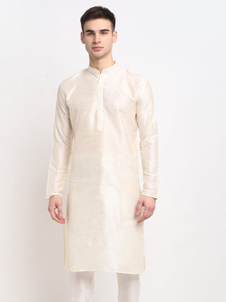 Jompers Men's White Solid Dupion Silk Kurta Only