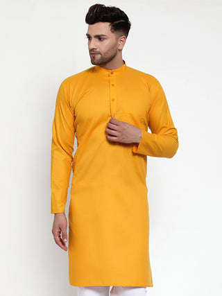 Jompers Men Mustard Yellow & White Solid Kurta Only