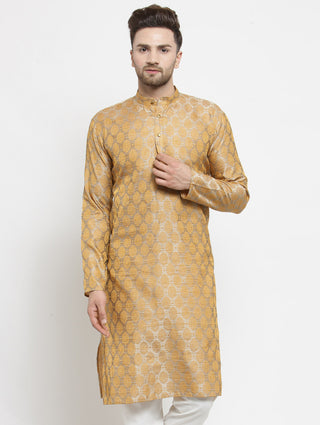 Men Silver-Colored & Golden Self Design Kurta Only