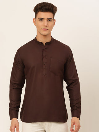 Jompers Men's Coffee Solid Cotton Short Kurta