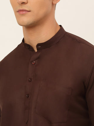 Jompers Men's Coffee Solid Cotton Short Kurta