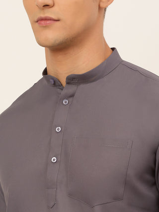 Jompers Men's Grey Solid Cotton Short Kurta