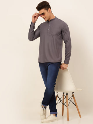 Jompers Men's Grey Solid Cotton Short Kurta