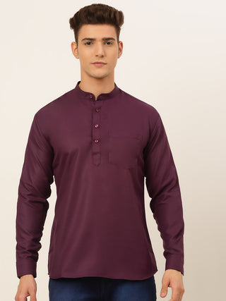Jompers Men's Purple Solid Cotton Short Kurta