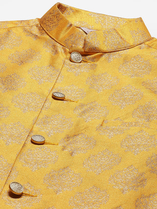 Jompers Men's Mustard Printed Nehru Jacket