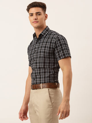 Indian Needle Men's Cotton Checked Half Sleeve Formal Shirts