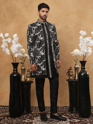 Men's Black Sequined Indo-Western Set