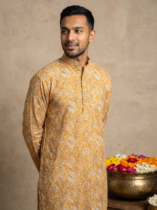 Floral Print & Thread Work Kurta for Men