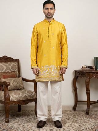 Silk Blend Embroidered Kurta & Korean Pants Set