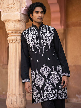 Embroidered Cotton Blend Kurta with Korean Pants