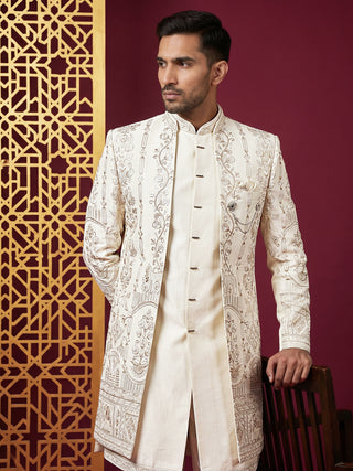 Men's Silk Blend Embroidered Indo-Western Set