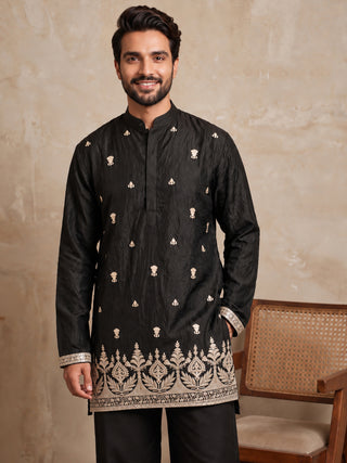 Embroidered Silk Blend Short Kurta