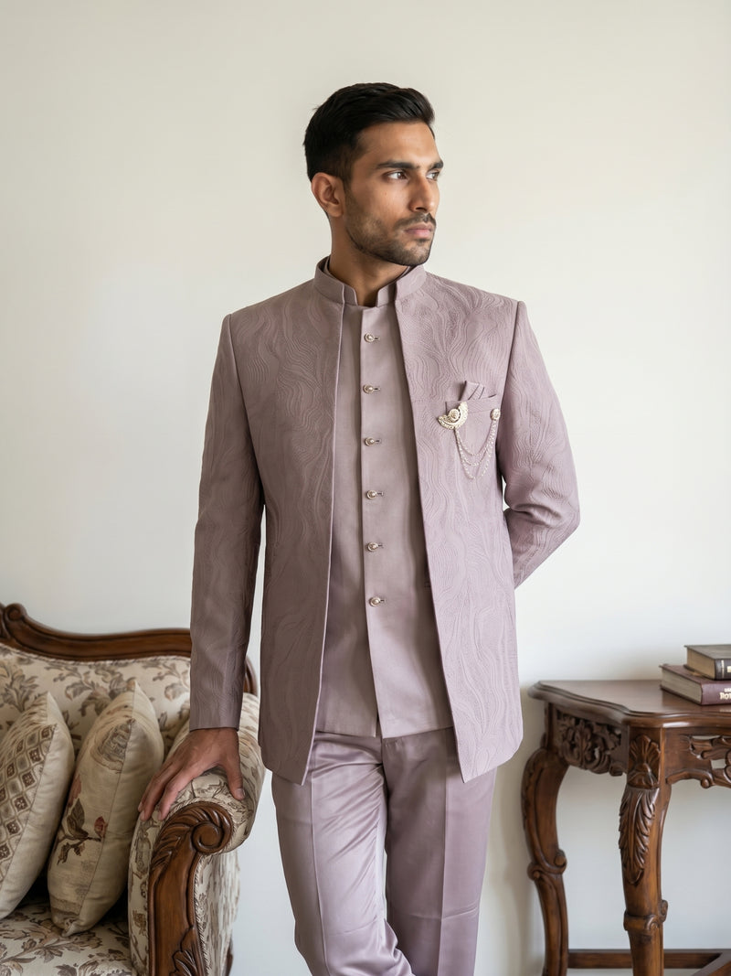 Men's Cotton Blend Embroidered Indo-Western Set