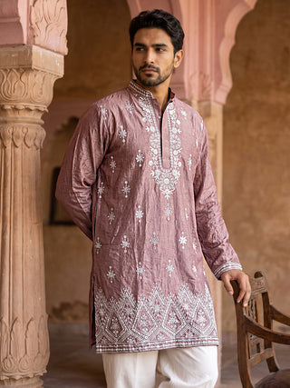 Silk Blend Embroidered Kurta for Men