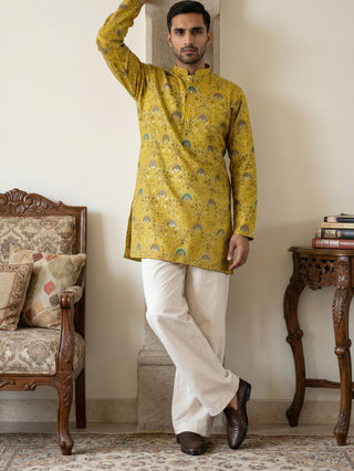 Silk Blend Foil Print Kurta & Korean Pants Set