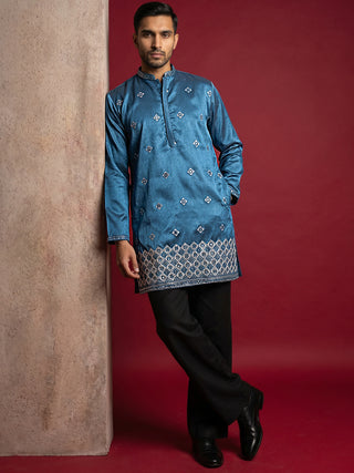Silk Blend Embroidered Kurta & Korean Pants Set
