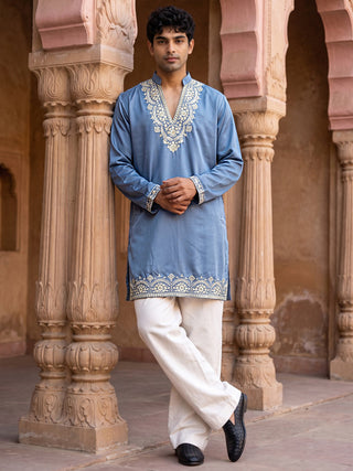 Cotton Blend Embroidered Kurta with Korean Pants