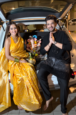 Karan Kundra in Japanese Cotton Blend Embroidered Kurta Set