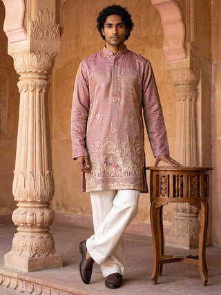 Silk Blend Embroidered Kurta with Korean Pants