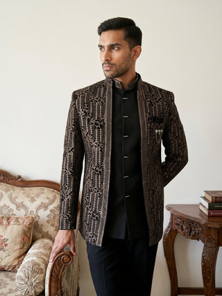 Men's Velvet Embroidered Indo-Western Set