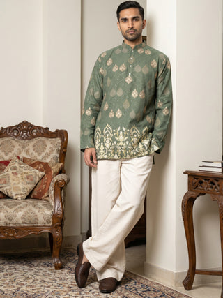 Men's Cotton Blend Printed Kurta with Korean Pants Set