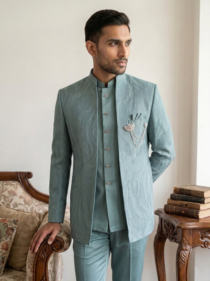 Men's Cotton Blend Embroidered Indo-Western Set