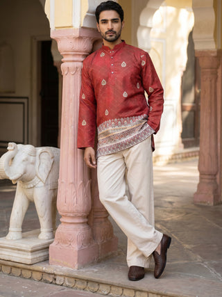 Men's Cotton Blend Printed Kurta with Korean Pants Set