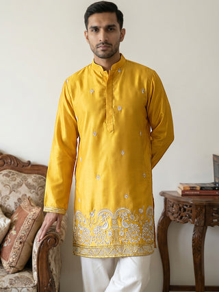 Silk Blend Embroidered Kurta for Men
