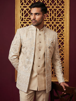 Silk Blend Floral Embroidered Indo-Western Set