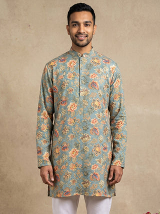 Floral Print & Thread Work Kurta for Men