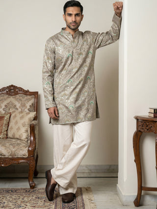 Silk Blend Foil Print Kurta & Korean Pants Set