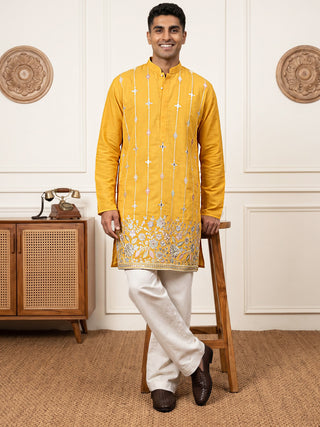 Men’s Silk-Blend Embroidered Kurta with Korean Pants