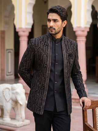 Men's Velvet Embroidered Indo-Western Set